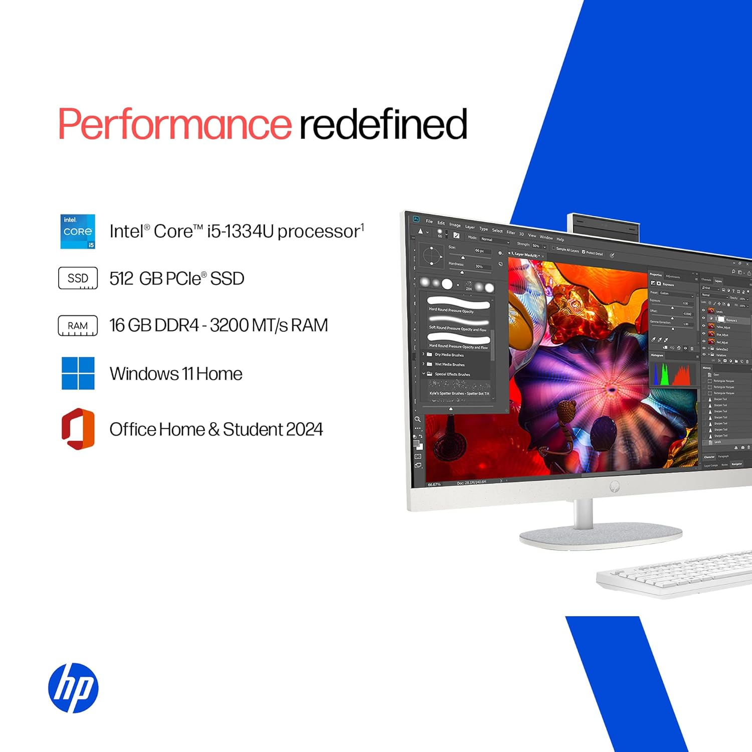 hp aio, 13th gen intel core i5/16gb ddr4/512gb ssd/ shell white